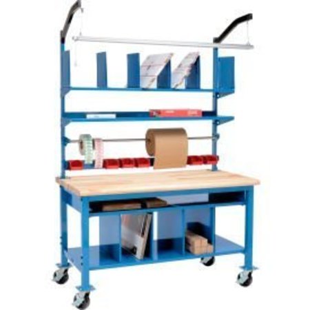 GLOBAL EQUIPMENT Complete Mobile Packing Workbench, Butcher Block Safety Edge, 60"W x 36"D 412446A
